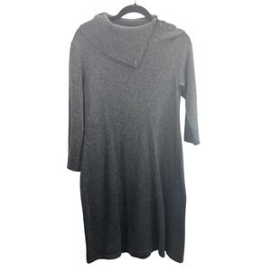 Talbots Women's Gray Sparkle Knit Sweater Dress Size M Cowl Neck Button Detail‎